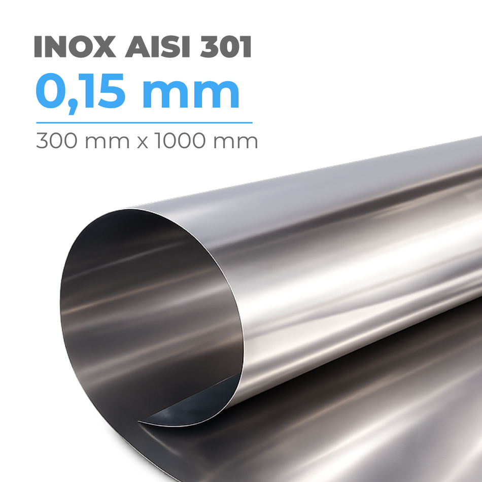 Chapa de Aço Inox Mola AISI 301 Encruado 0,15 mm x 300 mm x 1000 mm