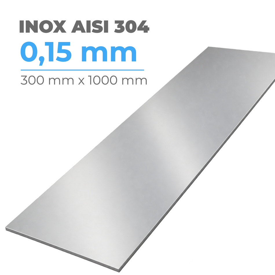 Chapa de Aço Inox AISI 304 Recozido 0,15 mm x 300 mm x 1000 mm