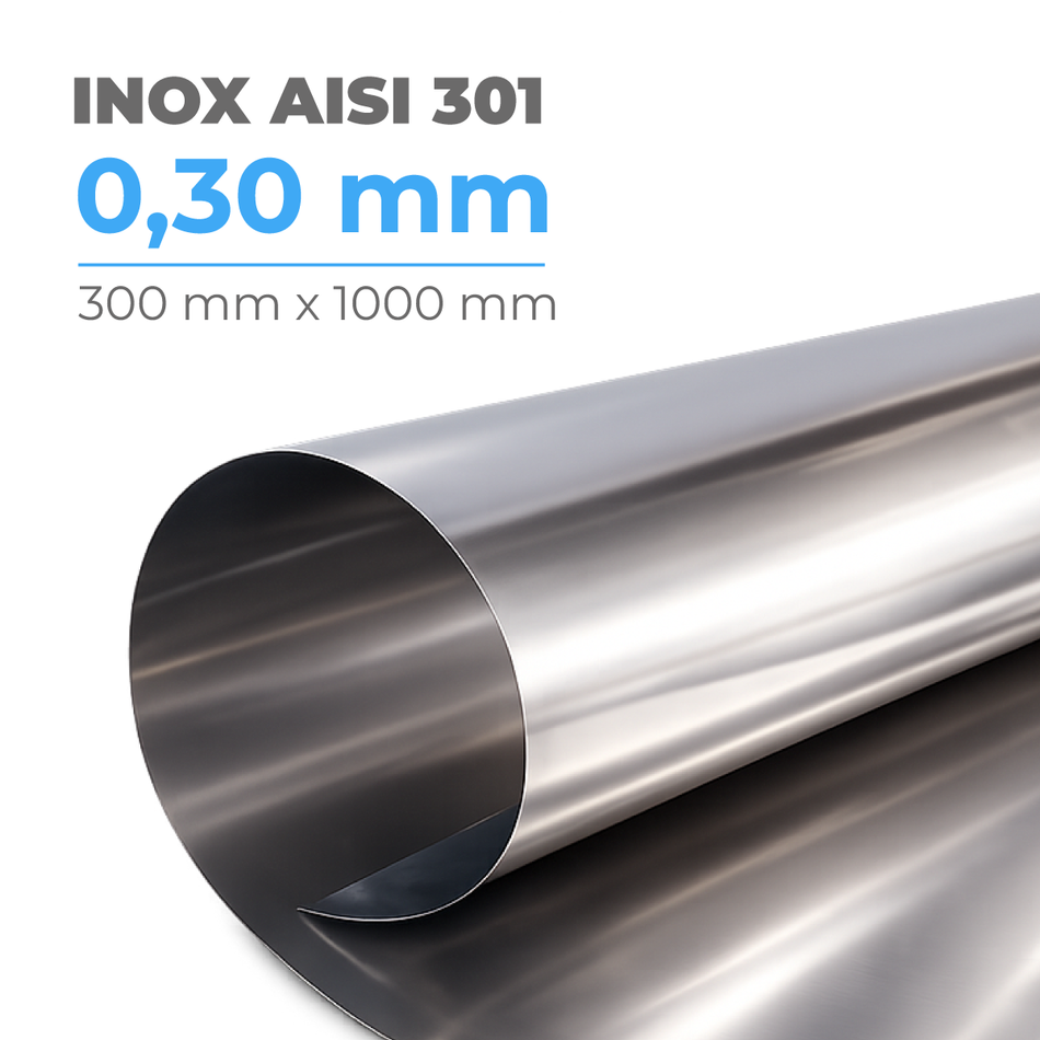 Chapa de Aço Inox Mola AISI 301 Encruado 0,30 mm x 300 mm x 1000 mm