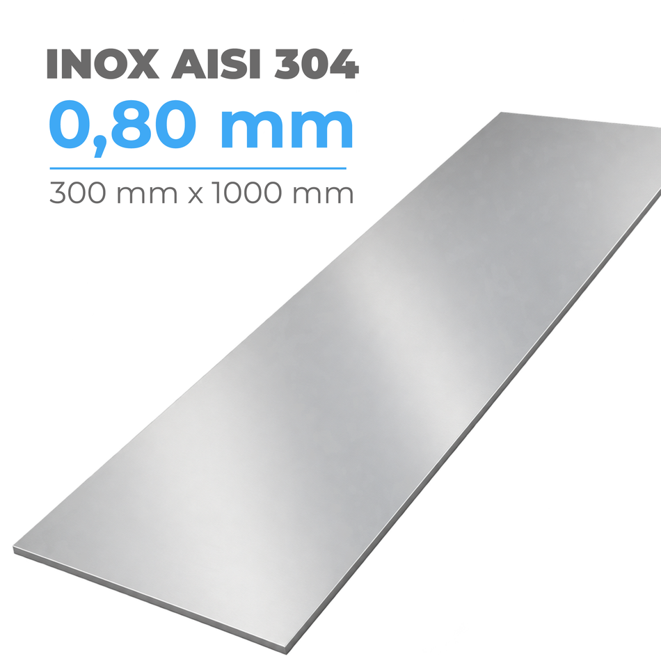 Chapa de Aço Inox AISI 304 Recozido 0,80 mm x 300 mm x 1000 mm