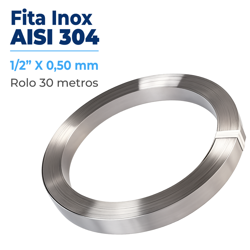 Fita de Aço Inox AISI 304 para Poste e Arquear 1/2” x 0,50 mm – Rolo 30 m
