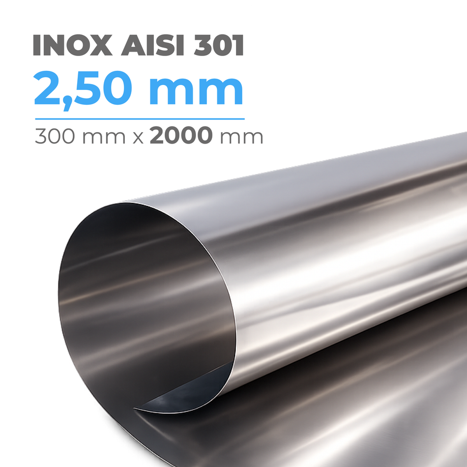 Chapa de Aço Inox Mola AISI 301 Encruado 2,50 mm x 300 mm x 2000 mm